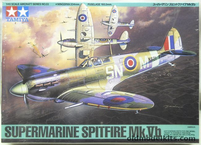 Tamiya 1/48 Supermarine Spitfire Mk.Vb - RAF No. 243 Sq / No. 316 Sq / Fighter Command Wing Commander A.G. Malan, 61033-1800 plastic model kit